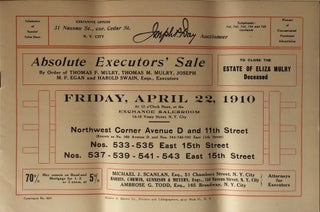 Item #013083 Absolute Executors' Sale to Close the Estate of Eliza Mulry Friday April 22, 1910....
