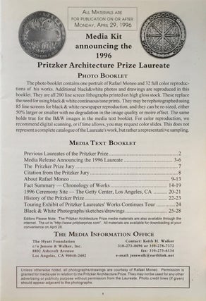 Item #013695 Media Text Booklet Announcing the 1996 Pritzger Architecture Prize Laureate [Rafael...