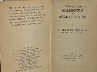 Item #014741 Good & Bad Manners in Architecture. A. TRYSTAN EDWARDS